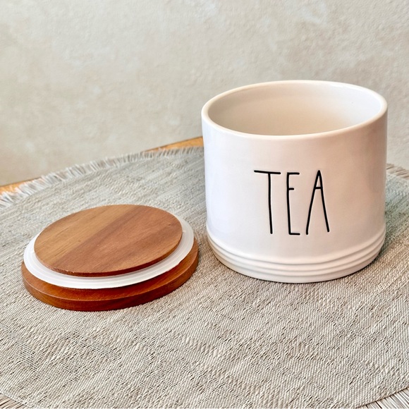 Rae Dunn TEA Ceramic Cellar Canister with Wood Lid BRAND NEW!! - Picture 3 of 5
